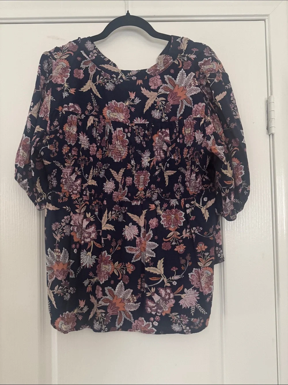 Knox Rose Black Floral Pintuck Peasant Blouse